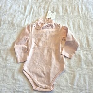 Zara light pink girls 9-12 months long sleeve collared bodysuit NWT